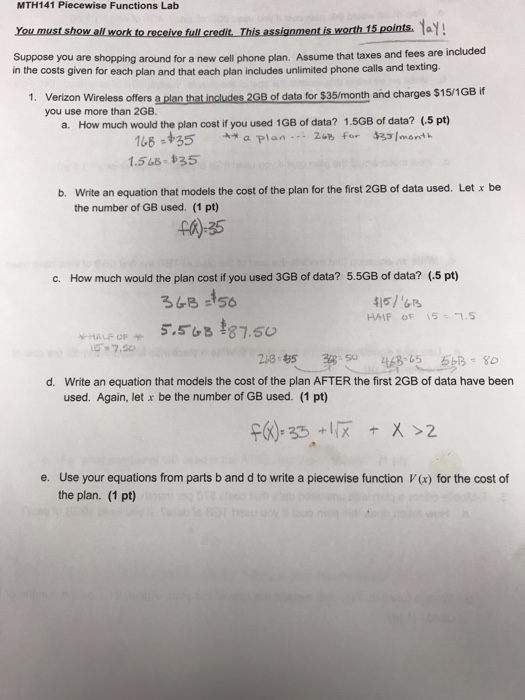 Solved Mth141 Piecewise Functions Lab Suppose You Are Sho Chegg Com