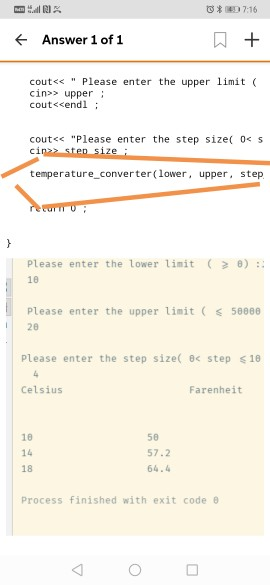 Answer 1 of 1 coute Please enter the upper limit ( cin upper cout<<endl; cout<< Please enter the step size 0s cin sten size