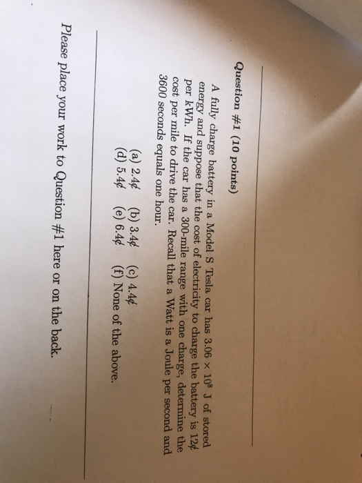 Solved Question 1 10 Points A Fully Charge Battery In