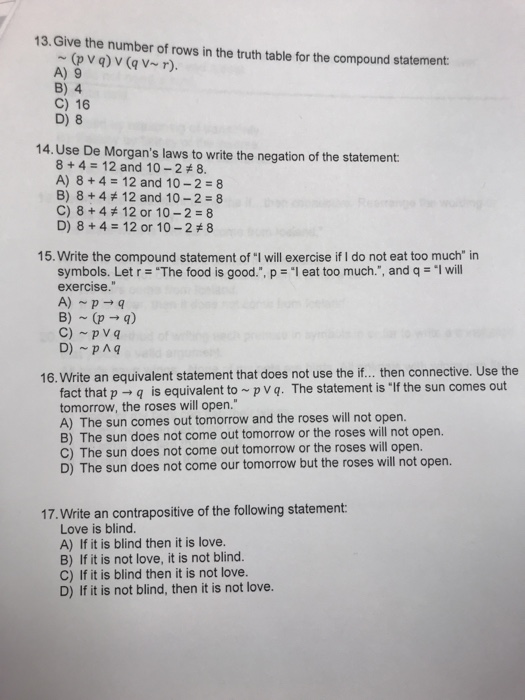 Solved QUESTION 13 Write the equivalent statement for the