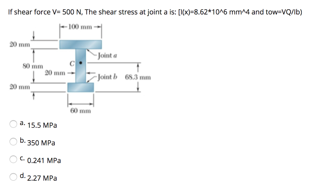 Solved If Shear Force V 500 N The Shear Stress At Joint A Chegg Com