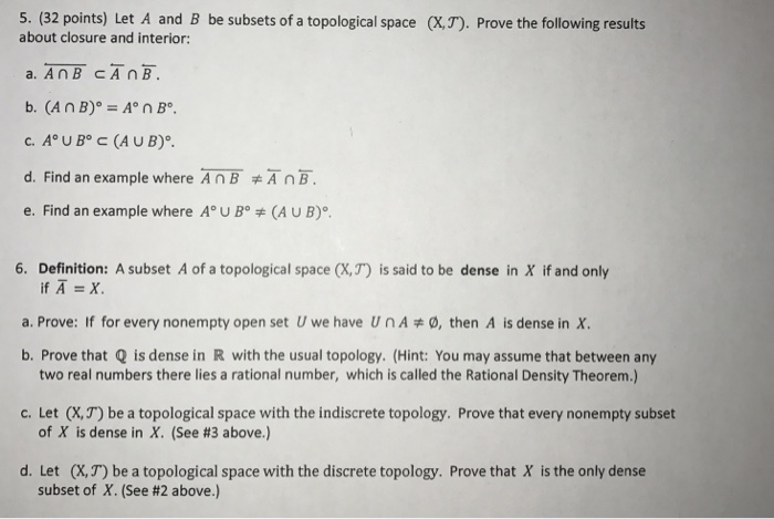 Solved Let A And B Be Subsets Of A Topological Space X Chegg Com