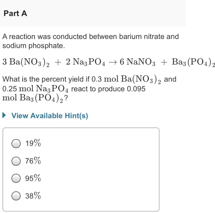 Solved Part A A Reaction Was Conducted Between Barium Nit