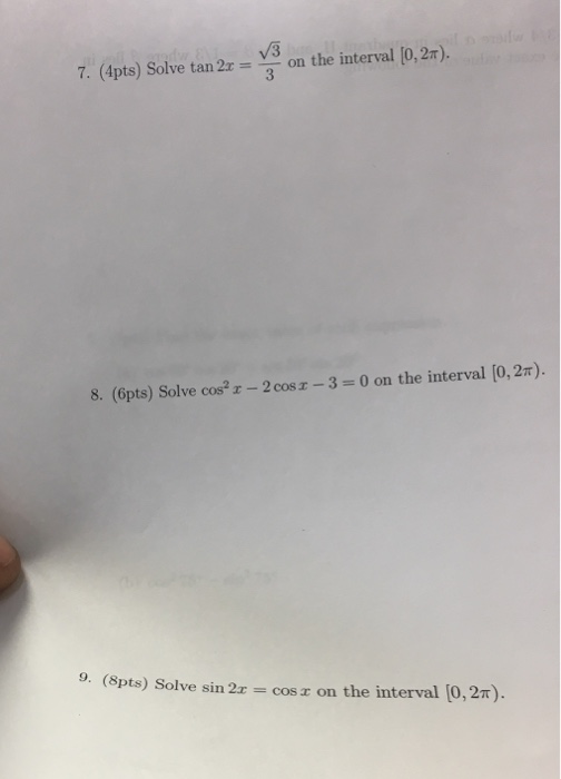 Solved Solve Tan 2x Squareroot 3 3 On The Interval 0 Chegg Com