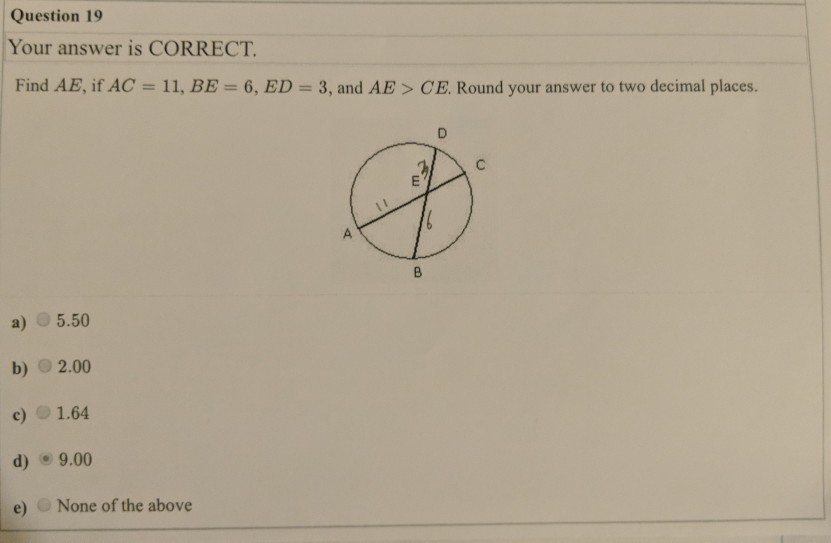 Solved Question 19 Your Answer Is Correct Find Ae If Ac Chegg Com