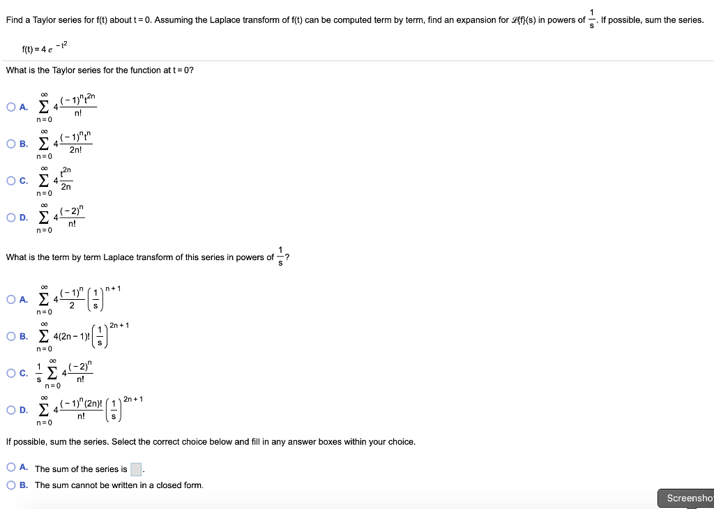 Solved Find A Taylor Series For F T About T 0 Assuming Chegg Com