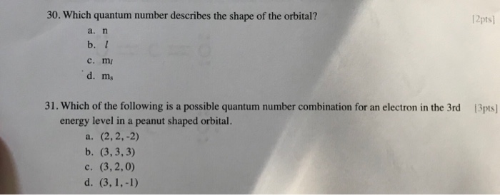which quantum number describes the shape of an orbital?