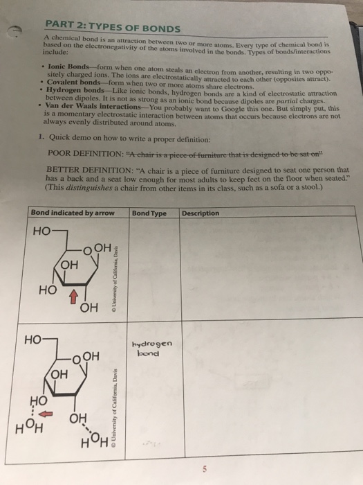 Solved Part 2 Types Of Bonds A Chemical Bond Is An Attra