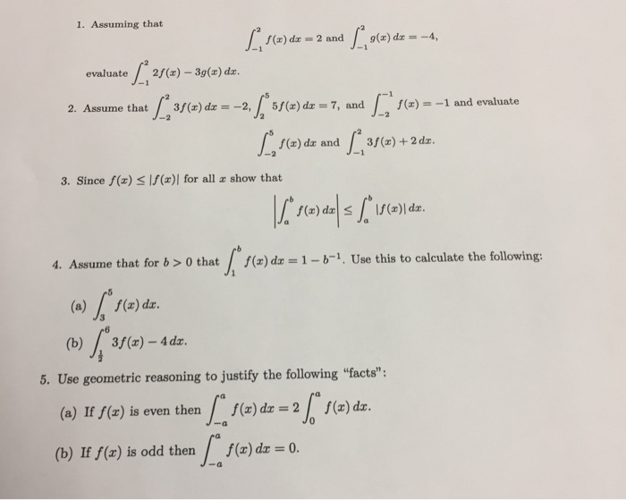 Solved Assuming That Integral 2 1 F X Dx 2 And Chegg Com