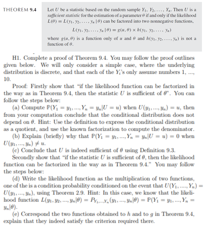 Solved Theorem 9 4 Let U Be A Statistic Based On The Random Chegg Com