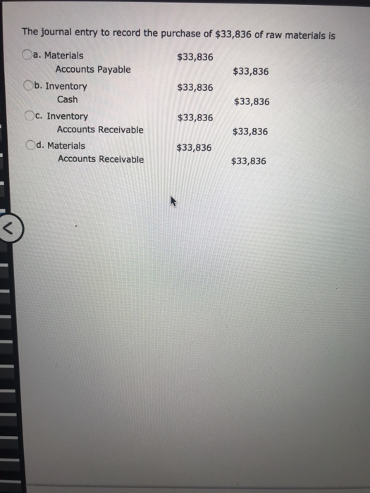 Solved The journal entry to record the purchase of $33,836 | Chegg.com
