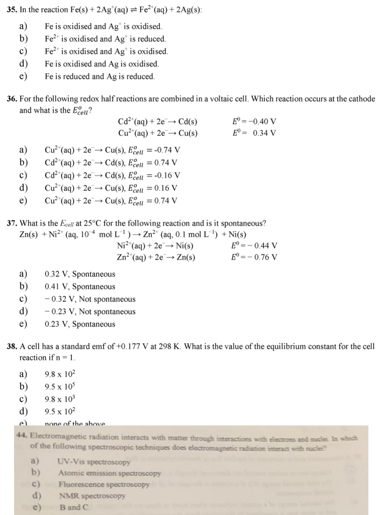 Solved 35 In The Reaction Fe S 2ag Aq Fe2 Aq 2ag S Chegg Com