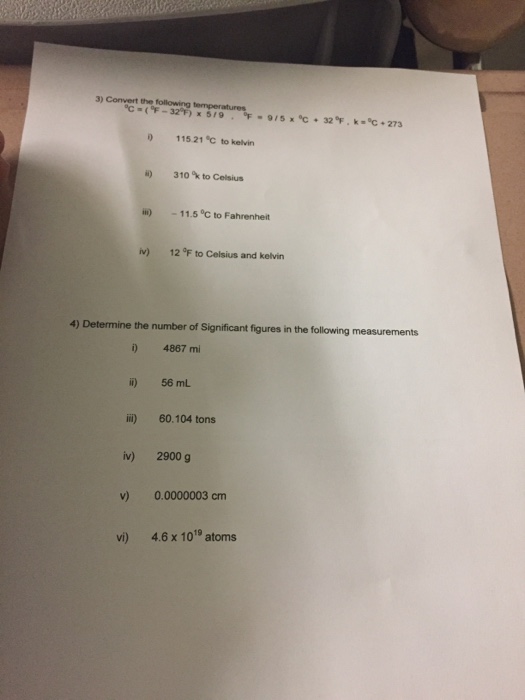 Solved Convert the following temperatures to Fahrenheit and