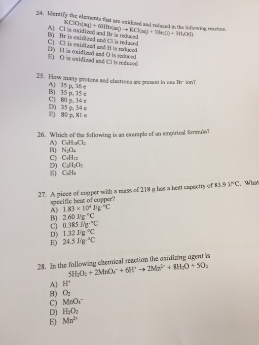 Solved Identify The Elements That Are Oxidized And Reduce Chegg Com