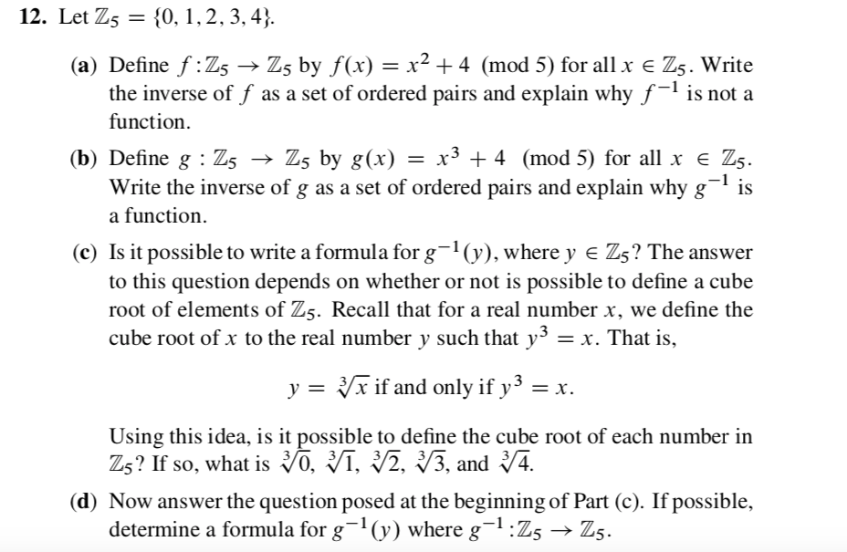 Solved 12 Let Z5 0 1 2 3 4 A Define F Zg Z5 By F X Chegg Com