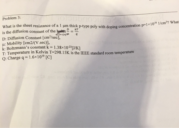 Solved What Is The Sheet Resistance Of A 1 Mu M Thick P T Chegg Com