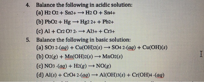 Balance The Following In Acidic Solution A H2 O2 Chegg 