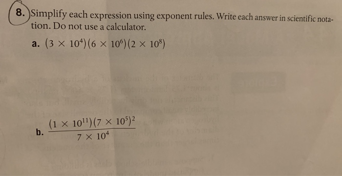 Solved 8 Simplify Each Expression Using Exponent Rules Chegg Com