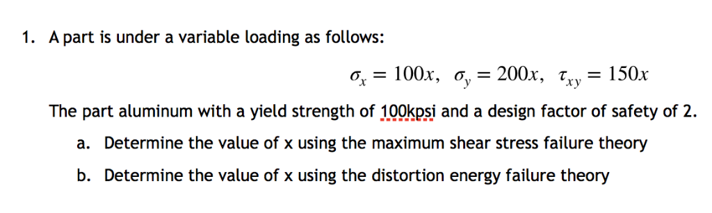 Solved 1 A Part Is Under A Variable Loading As Follows Chegg Com