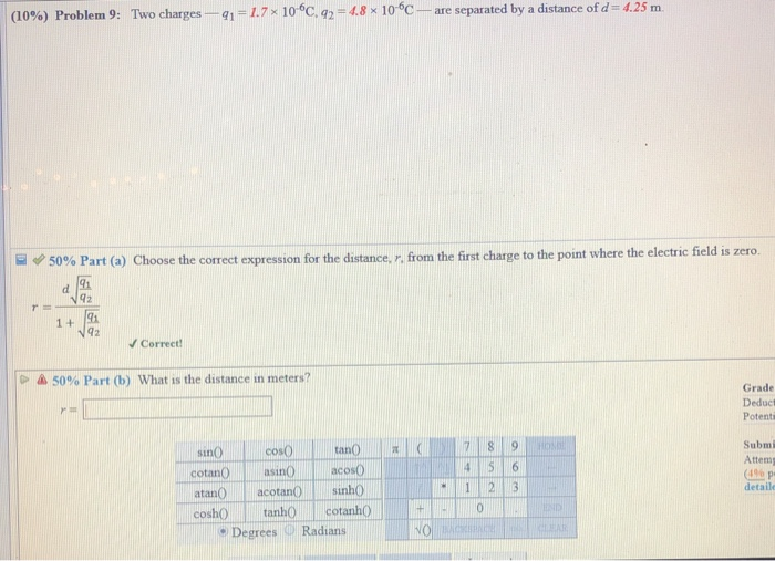 Solved 10 Problem 9 Two Charges Q 1 7x 10 6c Q 4 Chegg Com