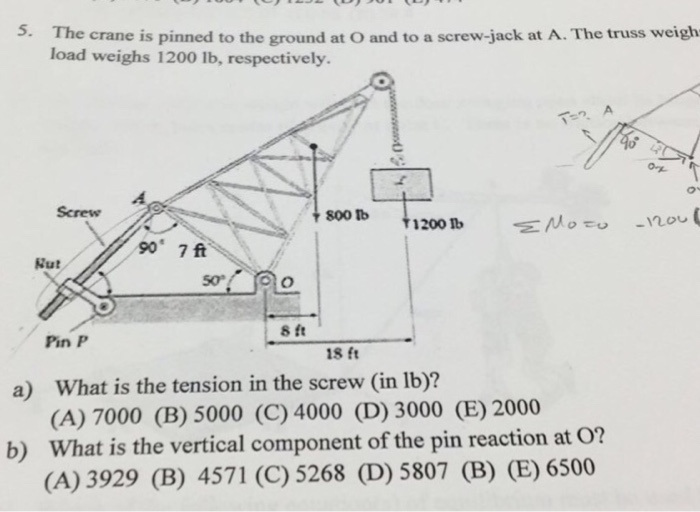 Solved 5 The Crane Is Pinned To The Ground At O And To A Chegg Com