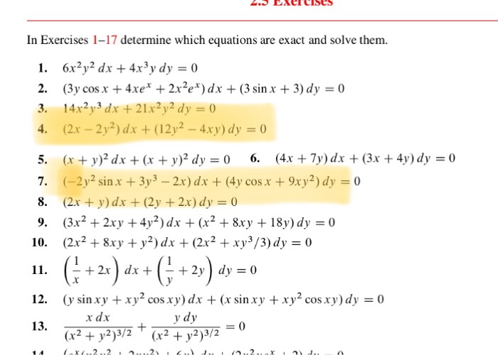 Solved In Exercises 1 17 Determine Which Equations Are Exact Chegg Com