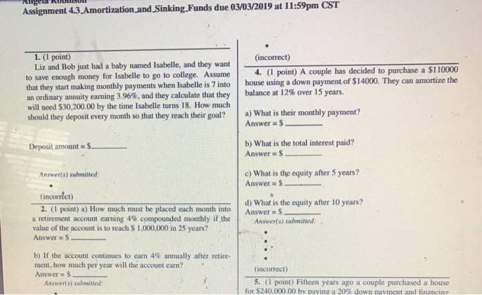 Solved Assignment 4 3 Amortization And Sinking Funds Due