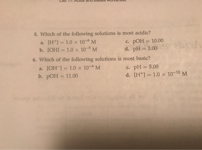 Solved 5. Which Of The Following Solutions Is Most Acidic? | Chegg.com