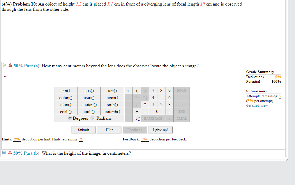 Solved 4 Problem 10 An Object Of Height 2 2 Cm Is Pla Chegg