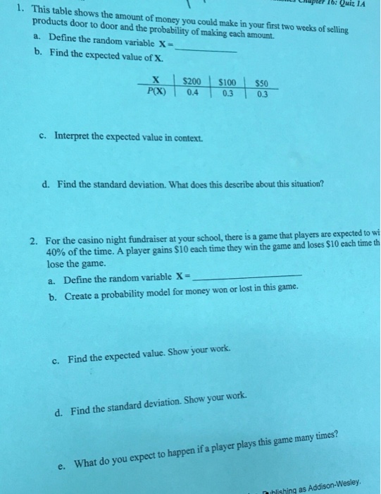 Solved 1 Chuper Quiz Ia This Table Shows The Amount Of