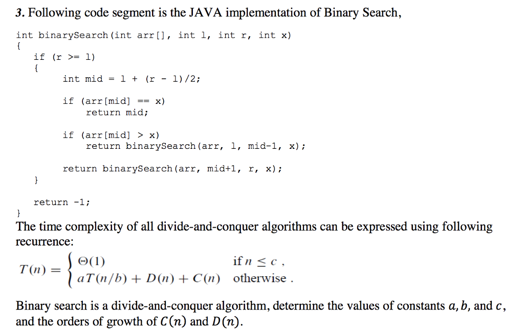 Solved 3 Following Code Segment Is The Java Implementati Chegg Com