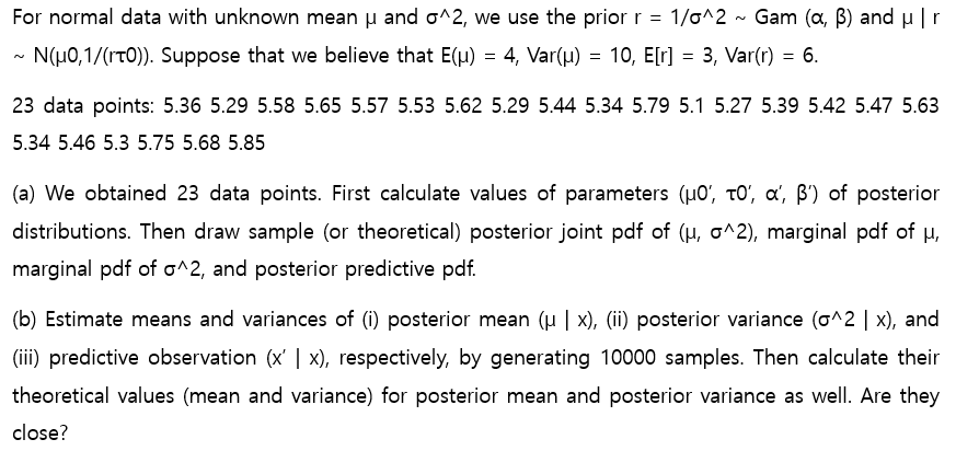 For Normal Data With Unknown Mean M And S12 We Us Chegg Com