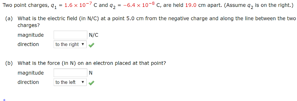 Solved Two Point Charges Q1 1 6 10 7 C And Q2 64 Chegg Com