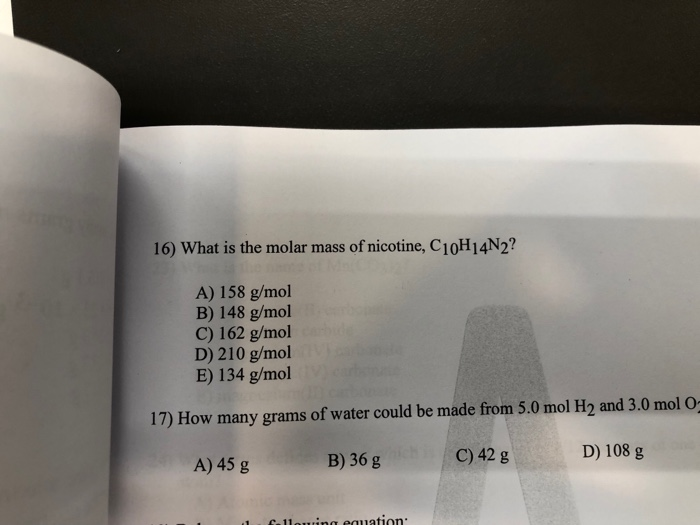 Solved 19 Whatis The Molar Mass Of Icotine Cjohj4n2 A