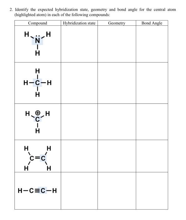 Solved 2. Identify The Expected Hybridization State, Geom