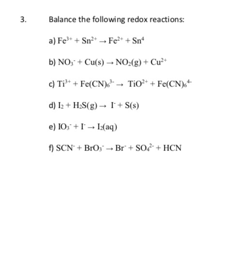 Solved 3 Balance The Following Redox Reactions B No3 Chegg Com