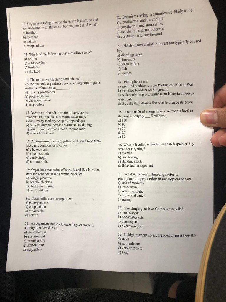 Solved 22. Organisms living in estuaries are likely to be: Solved 22. Organisms living in estuaries are likely to be:
