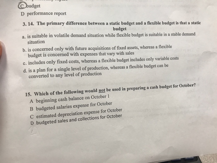 Solved The Primary Difference Between A Static Budget And