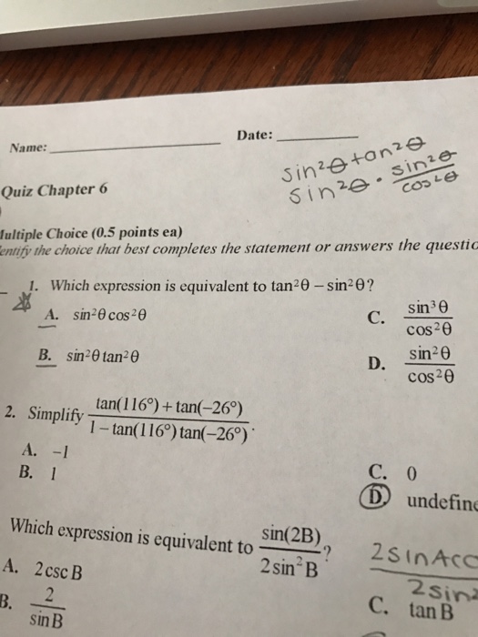 Solved Which Expression Is Equivalent To Tan 2 Theta Si Chegg Com