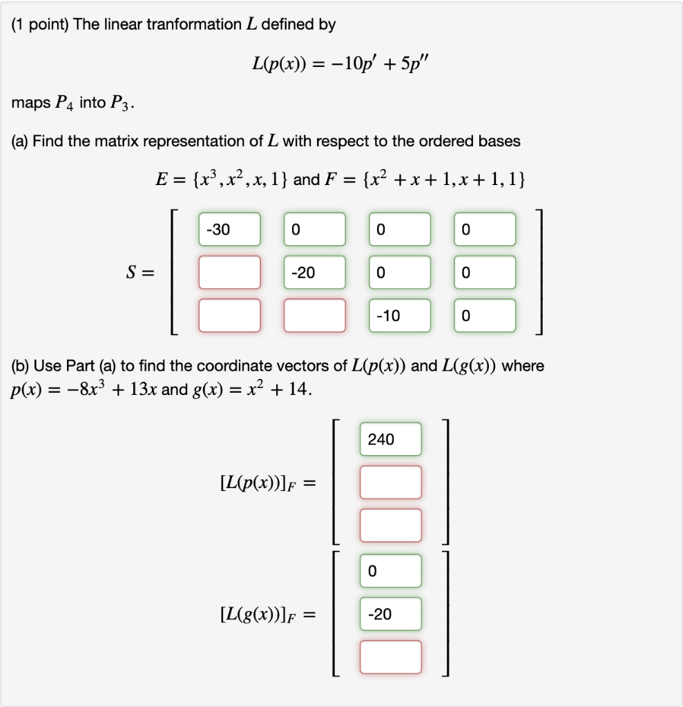 Solved 1 Point The Linear Tranformation L Defined By Ma Chegg Com