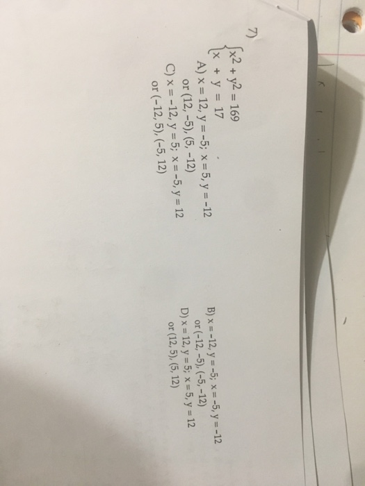 Solved 7 X2 Y2 169 X Y 17 A X 12 Y 5 X 5 Y Chegg Com