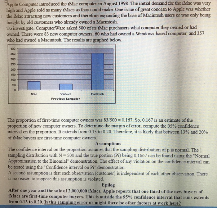 Solved: Apple Computer Introduced The IMac Computer In Aug ...