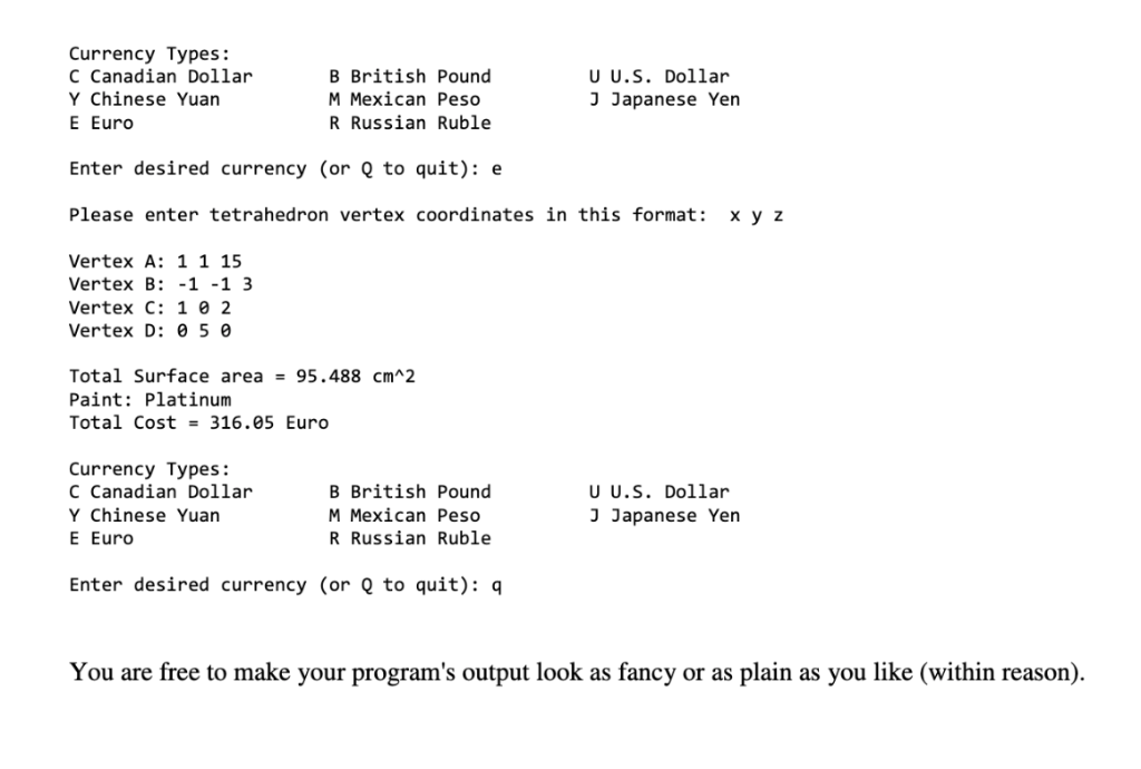 Currency Types: C Canadian Dollar Y Chinese Yuan E Euro B British Pound M Mexican Peso R Russian Ruble U U.S. Dollar 3 Japane