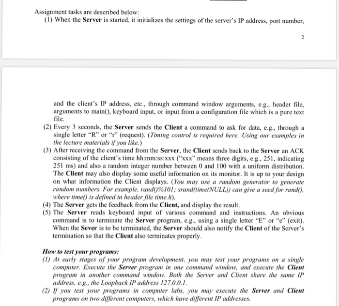 Assignment tasks are described below: (1) When the Server is started, it initializes the settings of the servers IP address,