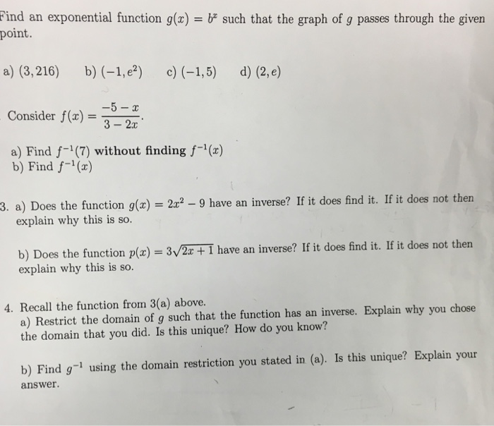 Find An Exponential Function G X B X Such That The Chegg Com