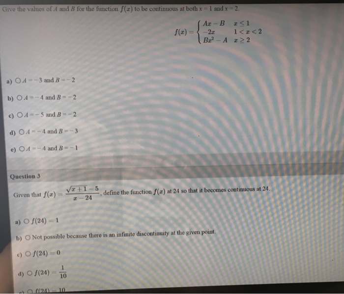 Solved Given The Values Of A And B For The Function F X Chegg Com