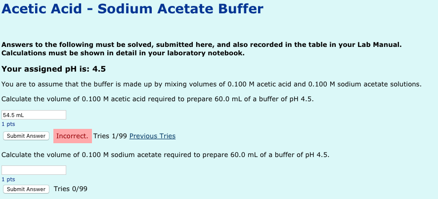regional Especial circulación Solved Acetic Acid - Sodium Acetate Buffer Answers to the | Chegg.com