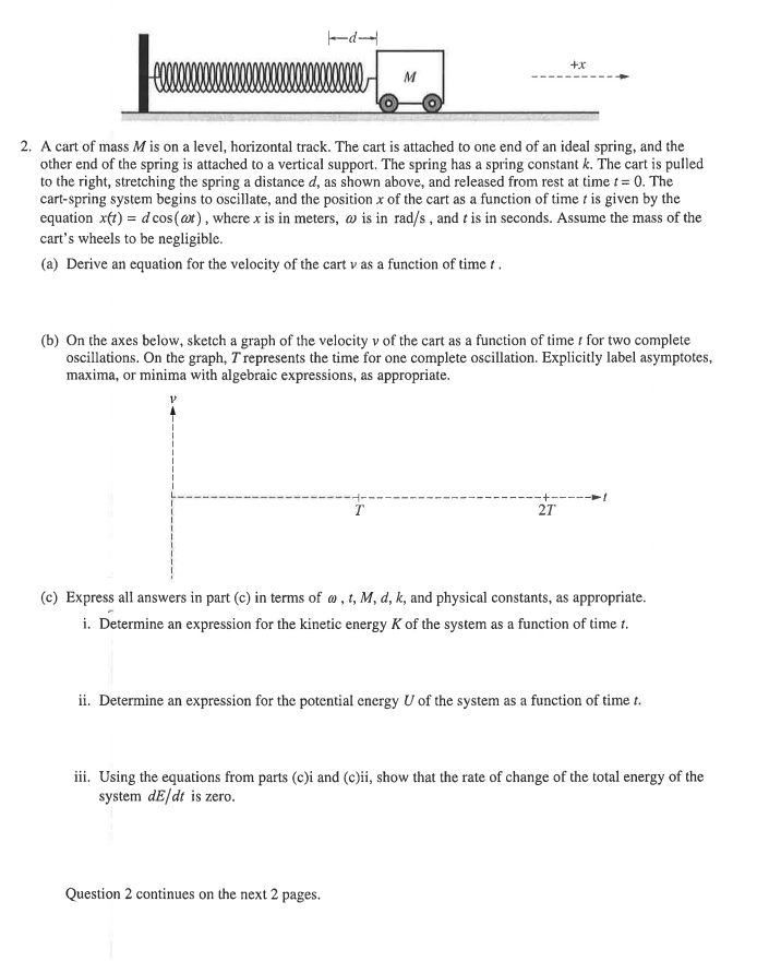 Solved X 2 A Cart Of Mass M Is On A Level Horizontal T Chegg Com