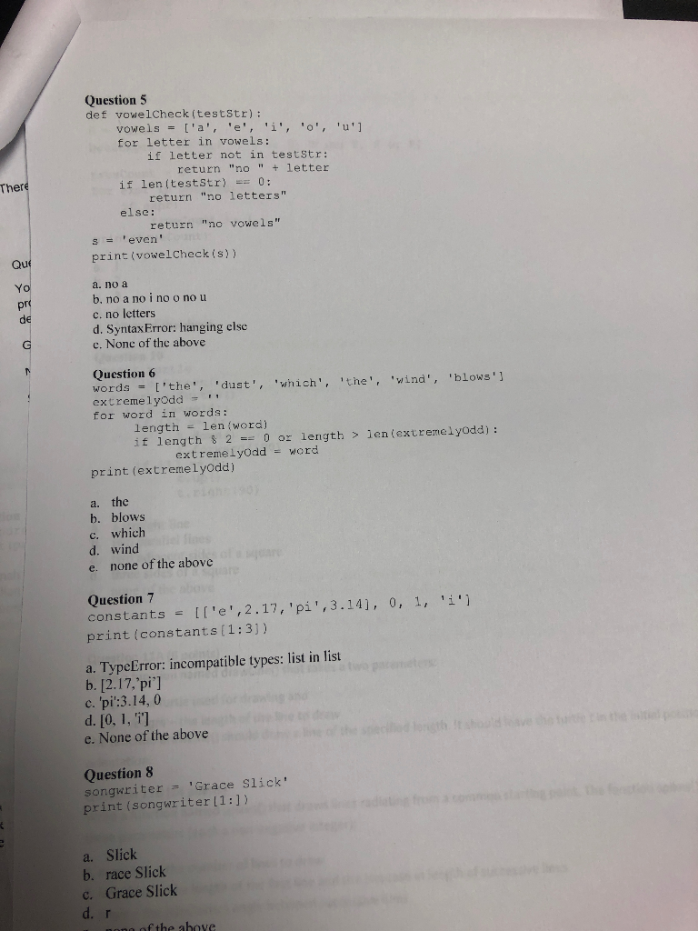 Solved Question 5 Def Vowelcheck Teststr Vowels A Chegg Com