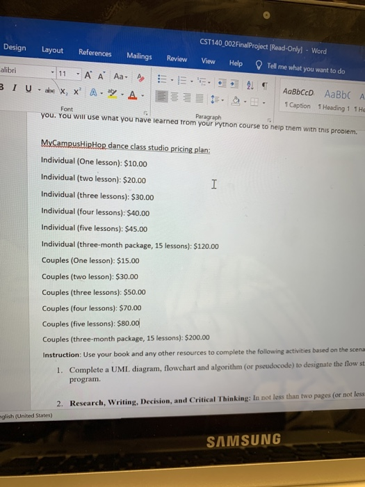 CST140 002FinalProject IRead-Only) - Word Design Layout References Mailings Review Vie Help Tell me what you want to do alibr